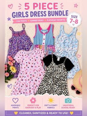 Y2K Kidcore Girls Dress Bundle 5Pc Hearts Floral Romper Playwear 7 8 Lot E15